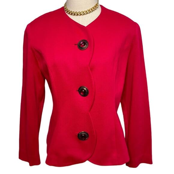 Vintage 80s huge gem button scalloped light weight blazer jacket size 9/10 M - Picture 7 of 7